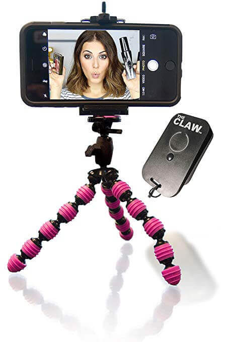 CLAW iPhone Tripod Bundle with Rechargeable Remote for iOS Locking Head Compact Mini Flexible GoPro Camera Video Vlogger Facetime Skype Webcam & Selfie by The
