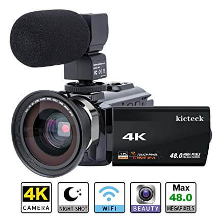 Video Camera Camcorder 4K kicteck Ultra HD Digital WiFi Camera 48.0MP 3.0 inch Touch Screen Night Vision 16X Digital Zoom Recorder