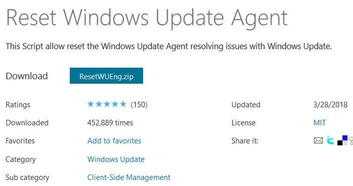 Reset window update agent