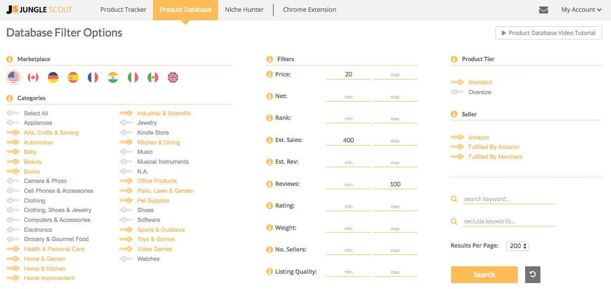 Database of the product