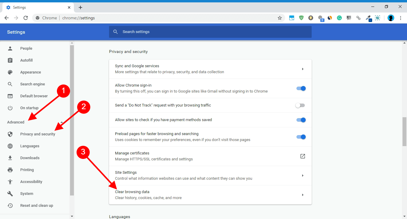 clear data in chrome