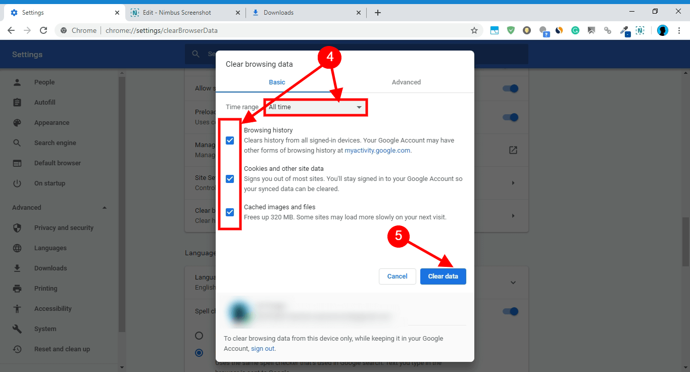 final clear data in chrome