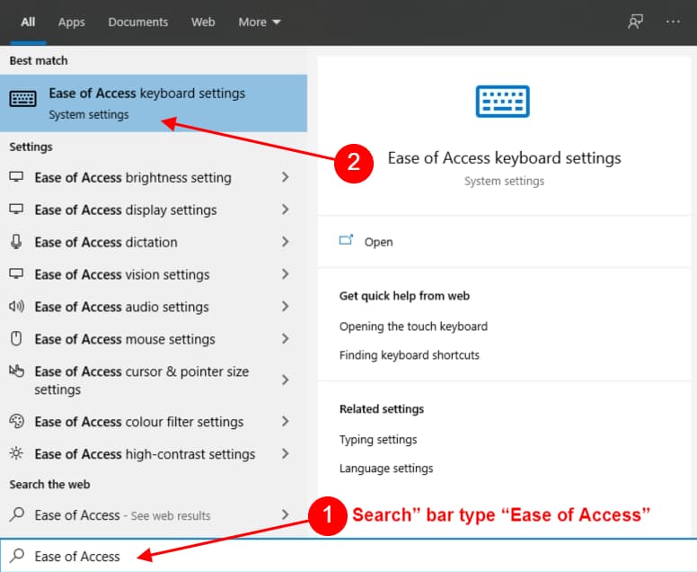 Search bar type Ease of Access
