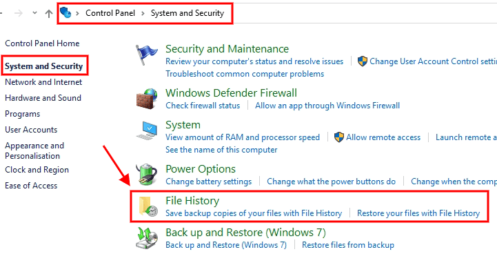 control panel system and security windows 10