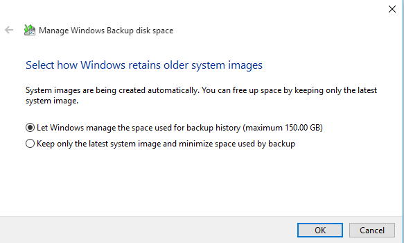 select how windows retains older system images
