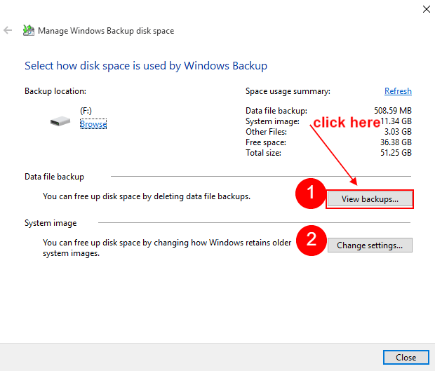 delete backup files in windows 10