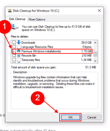 delete previous windows installation files