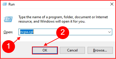 run win+r ncpa.cpl command