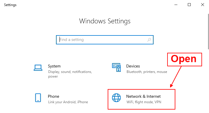 network and internet settings windows 10