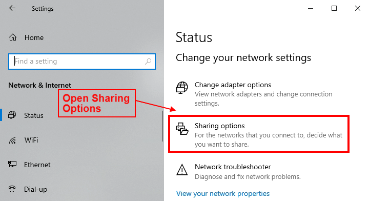 sharing options in windows 10