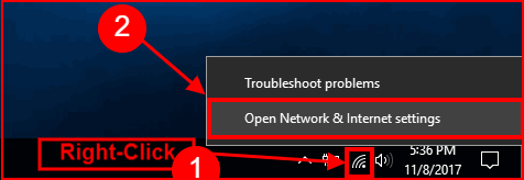open network and internet settings windows 10