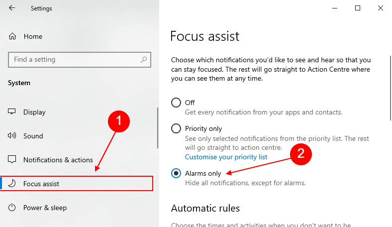 focus assist in windows 10