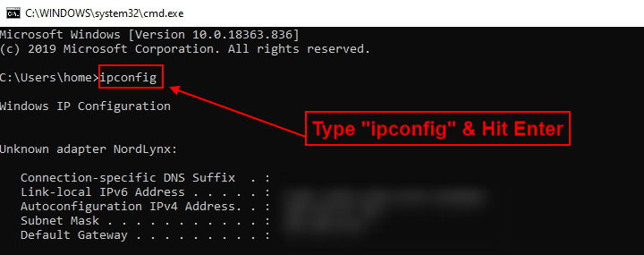 ipconfig command prompt