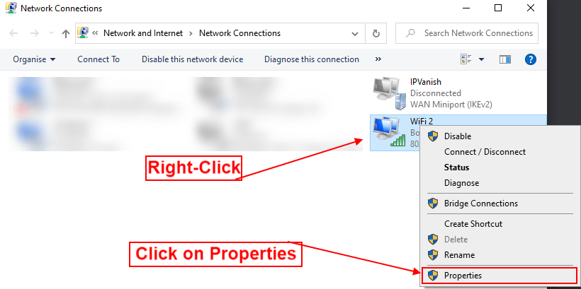 network connections properties
