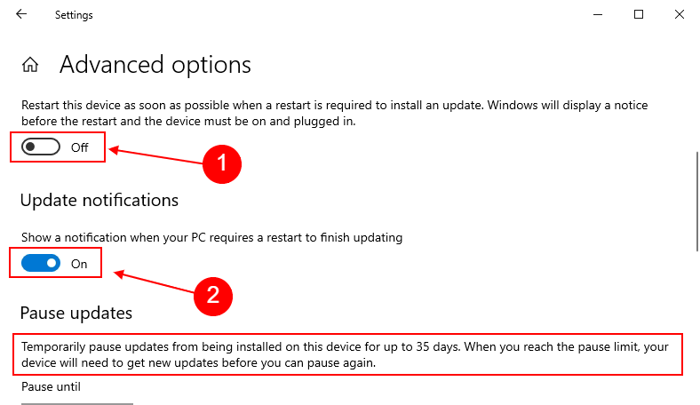 pause updates windows 10