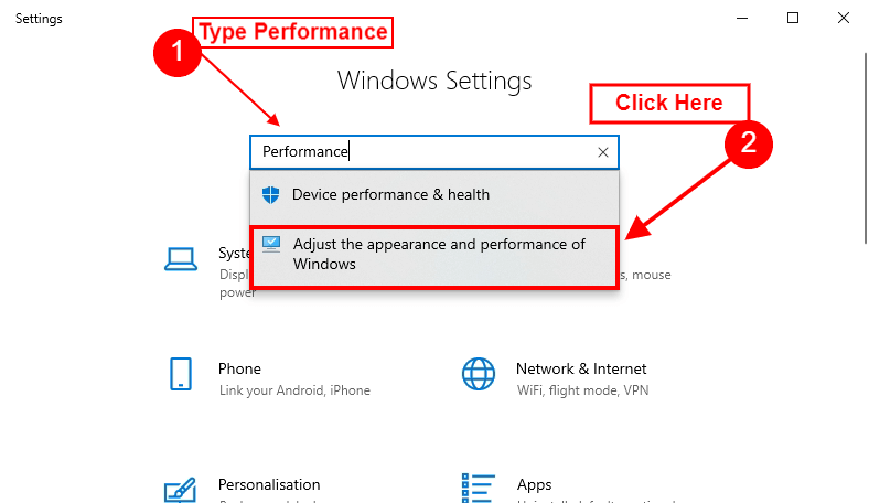 performance settings windows 10