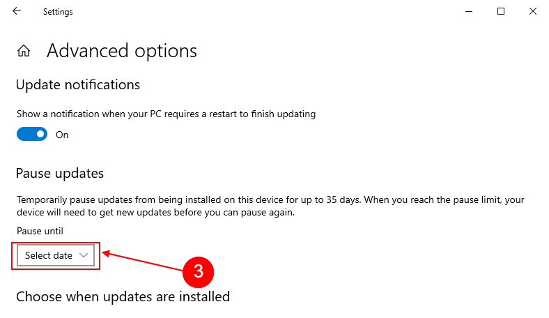 select date to pause updates