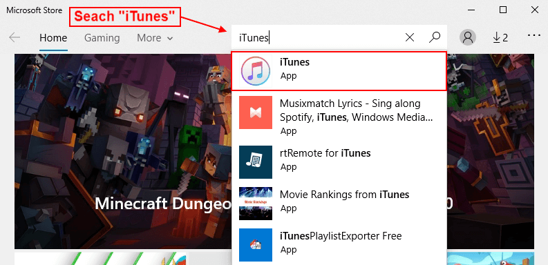 type on search bar iTunes