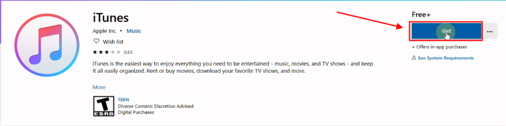 now click on get to download iTunes