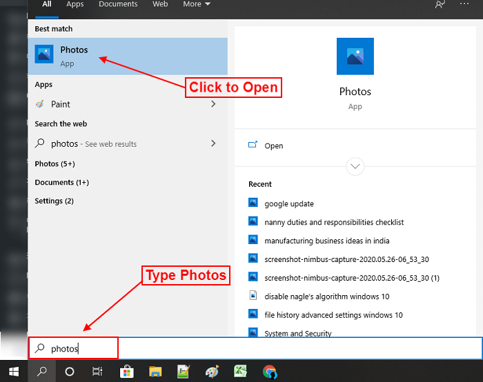 open photos app in your in windows 10