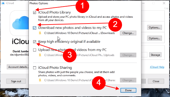 uncheck upload new photos and videos from my pc