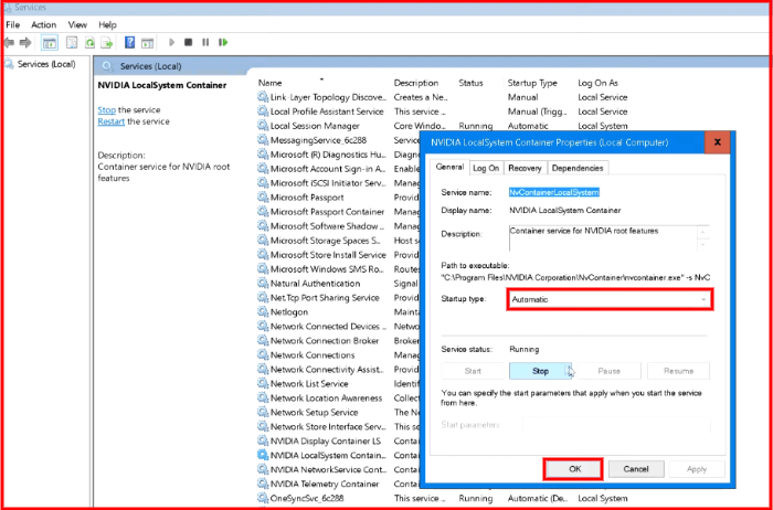 nvidia display driver services configuration