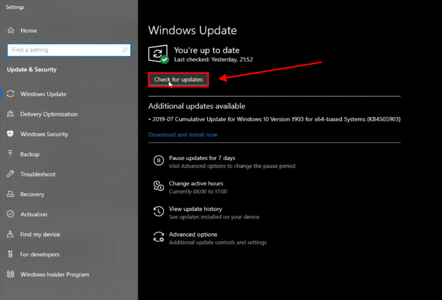 check for updates windows 10