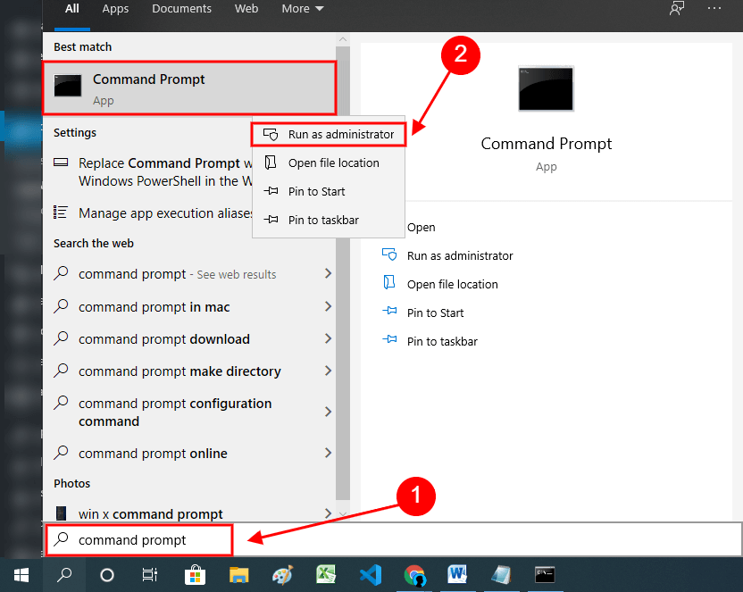 open command prompt as administrator