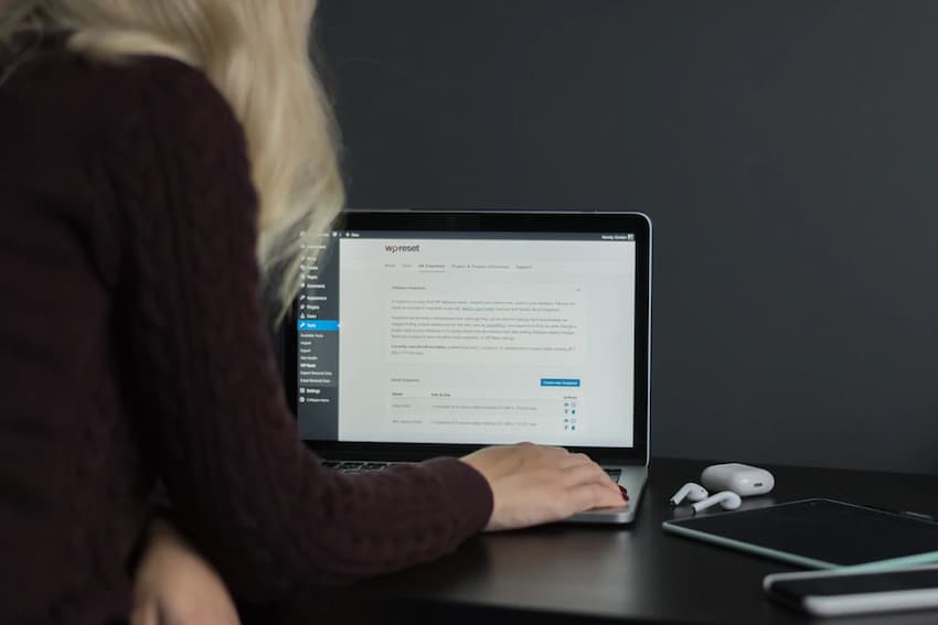 working on computer