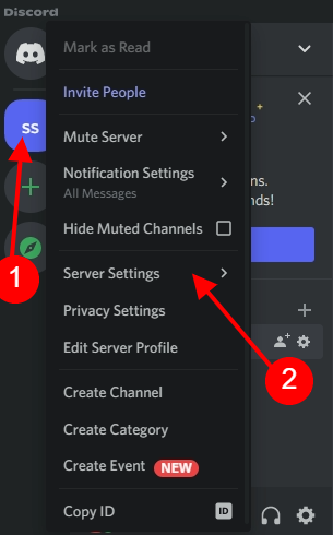 server settings on discord