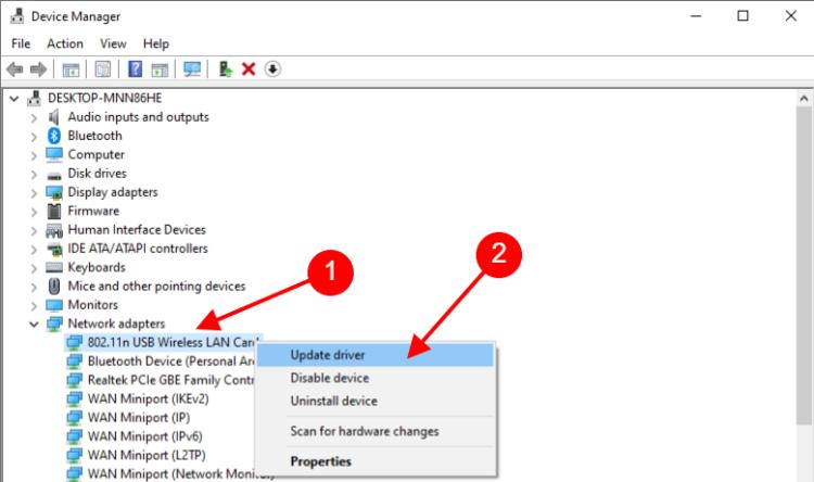 network adapters driver update
